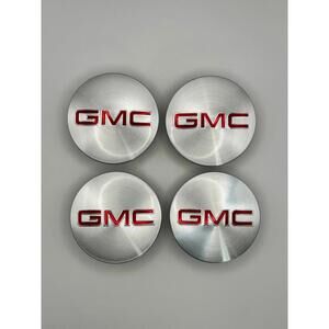 OEM GMC Center Hub Caps Brushed/Silver with Red 83mm Set of 4